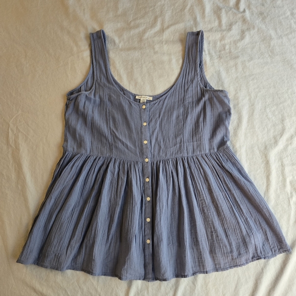 American Eagle sz L Light Blue Peplum Top 100% Cotton - Picture 1 of 7